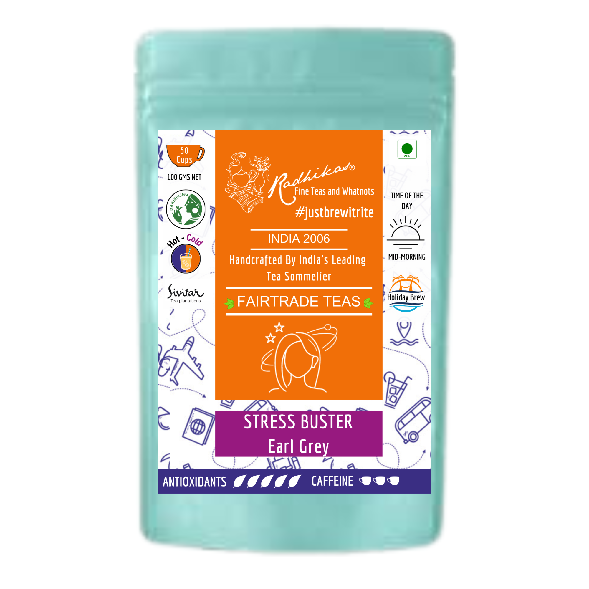 Radhikas Fine Teas Stress Buster Earl Grey Tea - 100gm