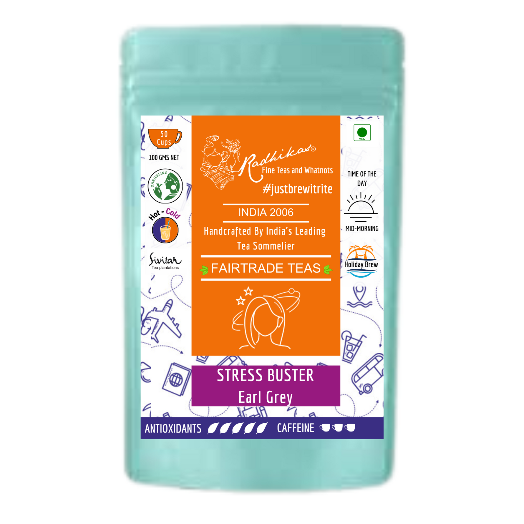 Radhikas Fine Teas Stress Buster Earl Grey Tea - 100gm