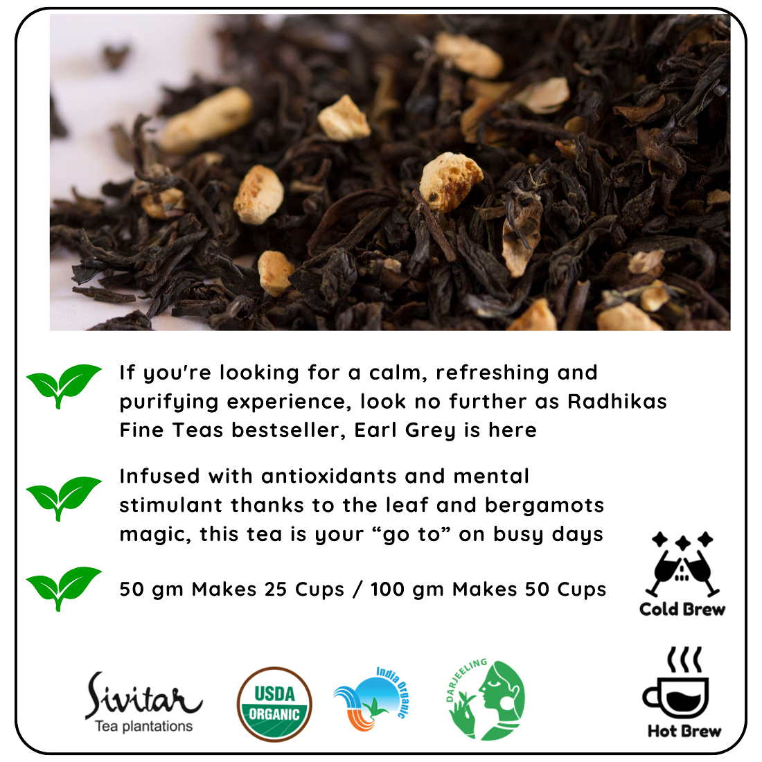 Radhikas Fine Teas Stress Buster Earl Grey Tea - 50gm