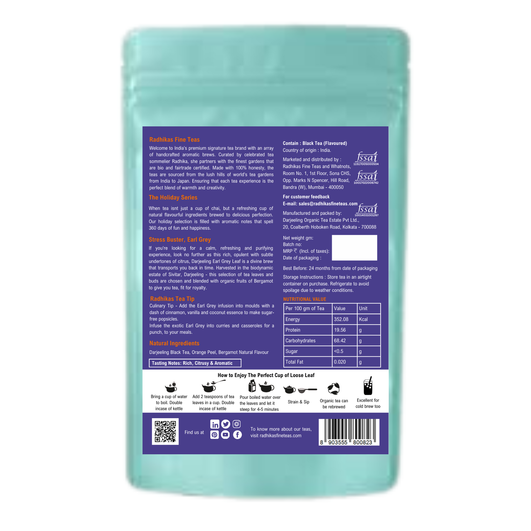 Radhikas Fine Teas Stress Buster Earl Grey Tea - 50gm