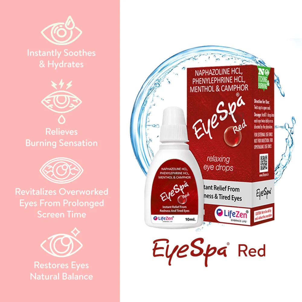 Lifezen EyeSpa Red Redness Reliever Eye Drops 10ML (Pack of 2) | Help in Discomfort from Burning, Itchiness & Redness of the eyes