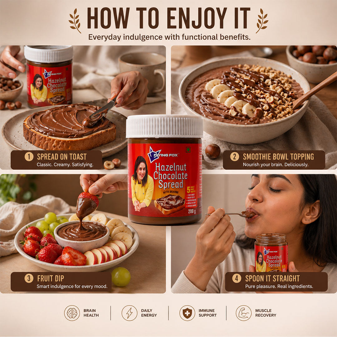 Flying Fox Hazelnut Chocolate Spread with Brahmi - No Sugar & Palm Oil (200g)