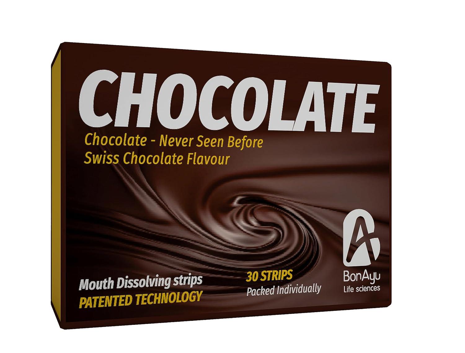 BonAiyu Chocolate Strips- Natural Chocolate With No Sugar, Low Calories Lactose-Free  Gluten Free, Soy Free  (30strip)