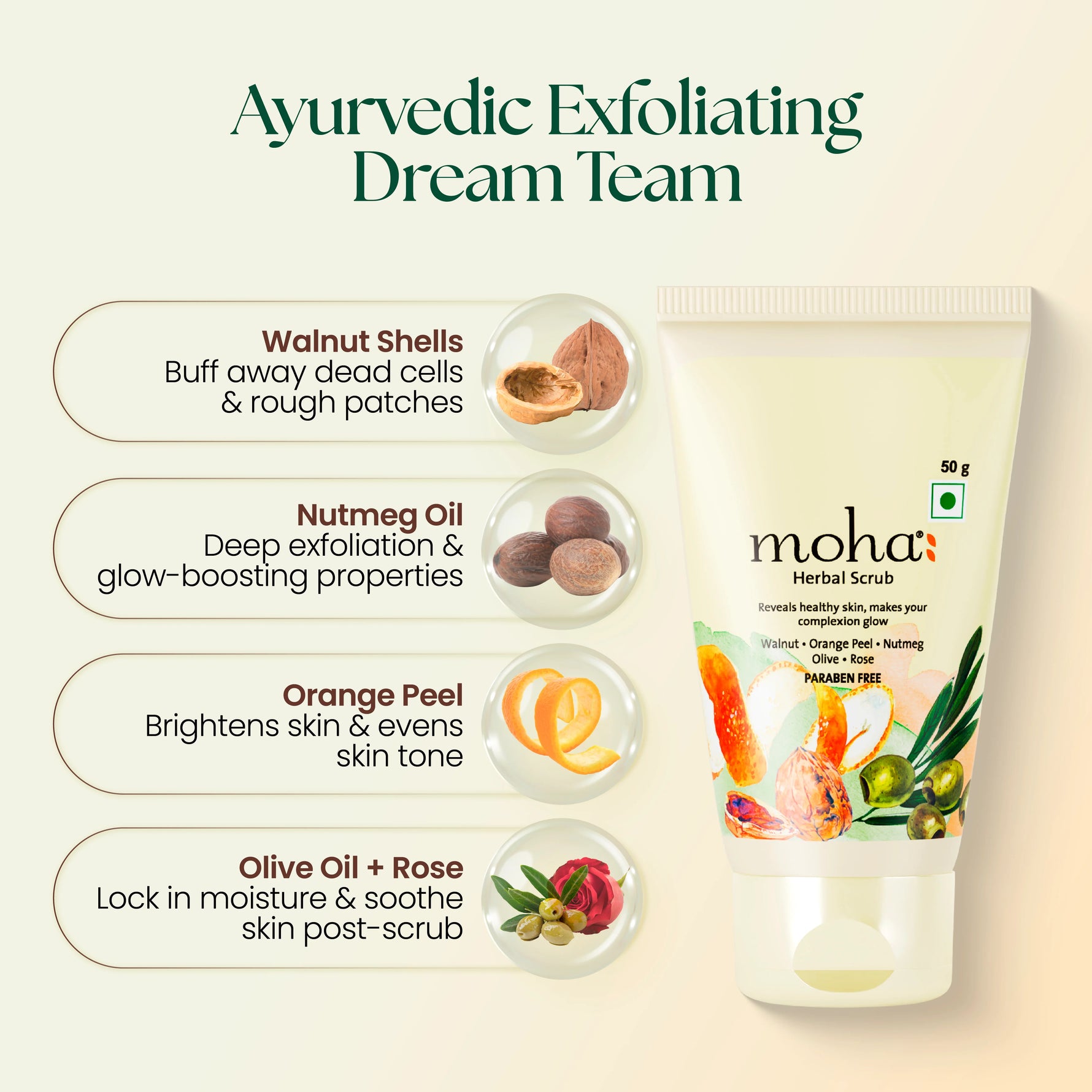 Moha: Herbal Face Scrub (100g)- Ayurvedic Exfoliating Scrub for Blackhead & Tan Removal