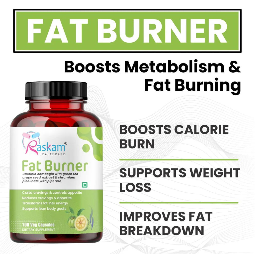 Raskam Fat Burner - 100 Capsules- Weight Loss Supplement with Garcinia Cambogia, Green Coffee Beans Green Tea Extract Metabolism Booster Belly Fat Burner for Men & Women