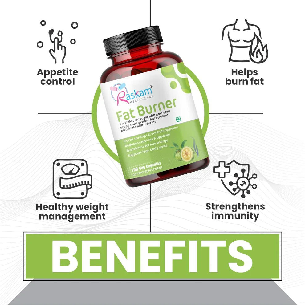 Raskam Fat Burner - 100 Capsules- Weight Loss Supplement with Garcinia Cambogia, Green Coffee Beans Green Tea Extract Metabolism Booster Belly Fat Burner for Men & Women