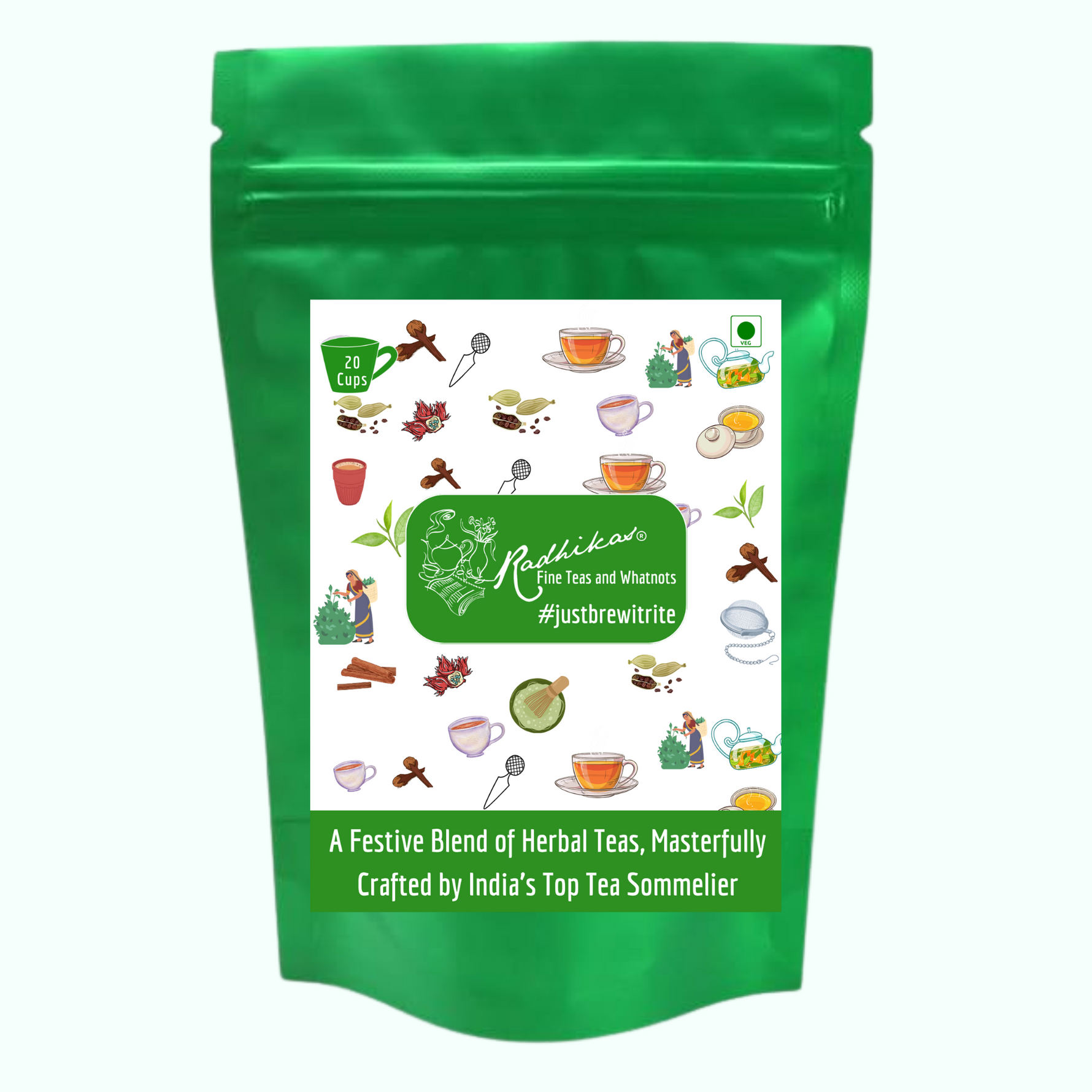 Radhikas Fine Teas Festive Herbal Collection – Sage, Oregano, Rosemary, Turmeric Tulsi & Ginger Chai - 50gm