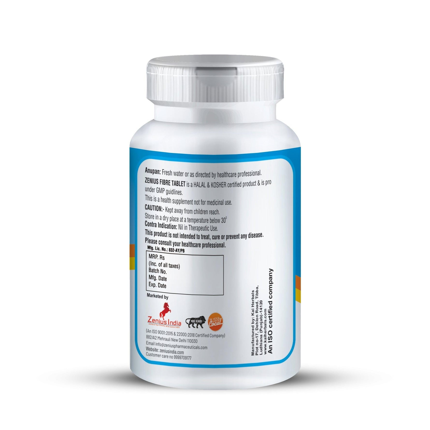 Zenius Fiber Tablets Dietary Supplements - 60 Tablets