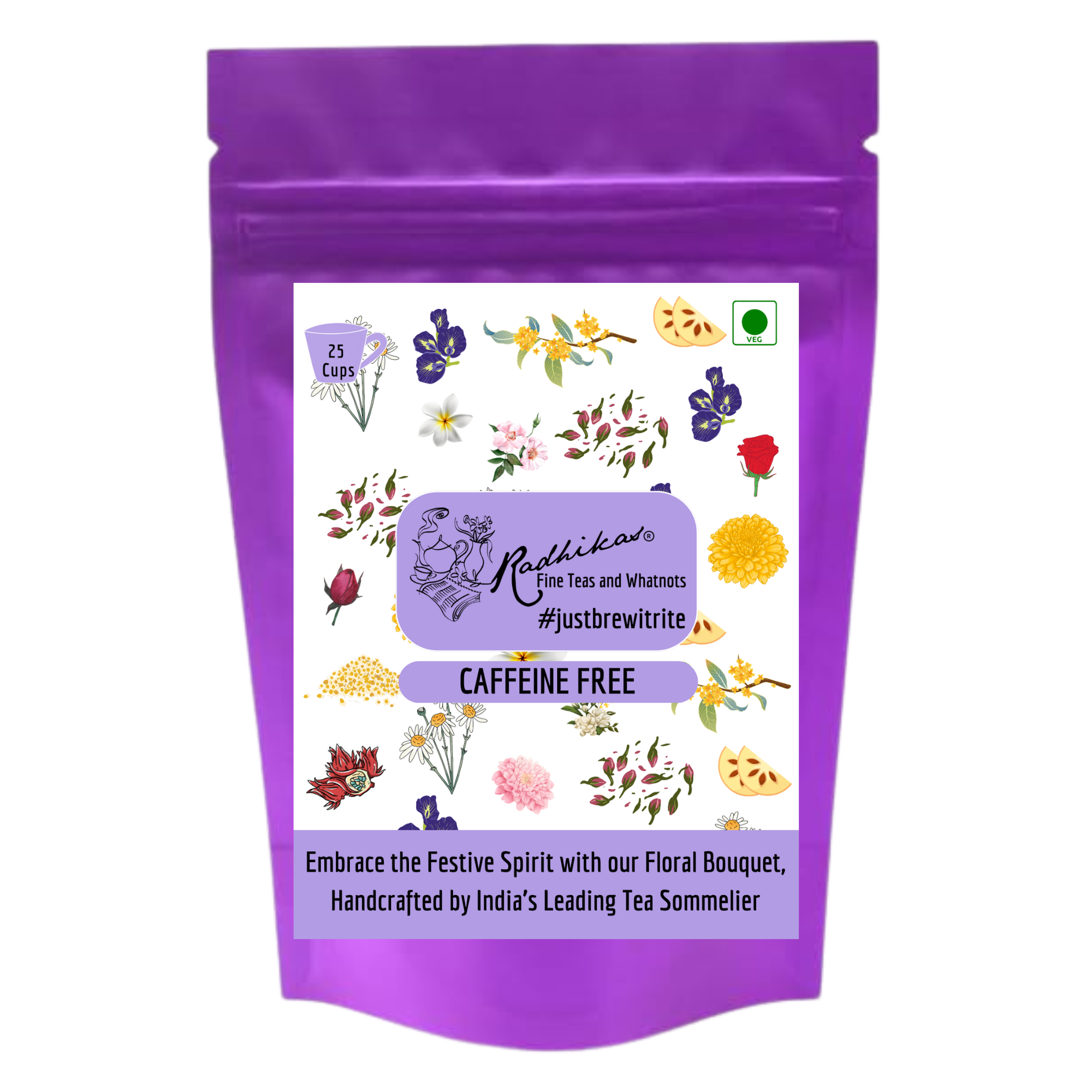 Radhikas Fine Teas Festive Floral Gift Tea Collection – Rose, Jasmine, Chamomile, Hibiscus & Butterfly Pea Herbal Collection