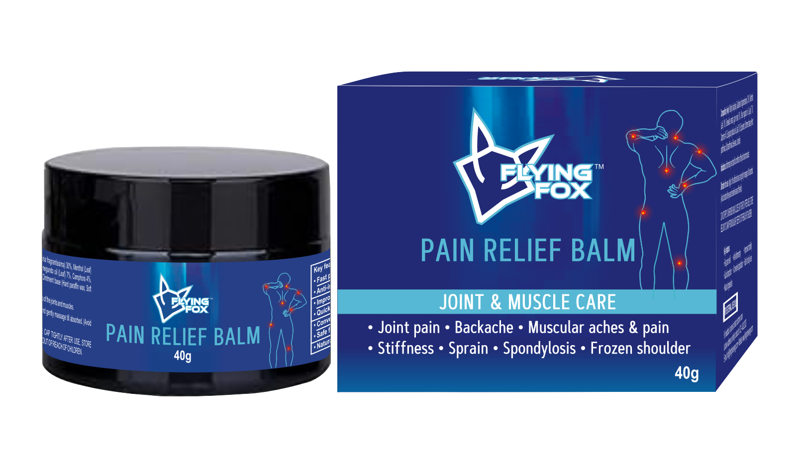 Flying Fox Fast Pain Relief Cream - Dual Action Herbal Ointment (40g)