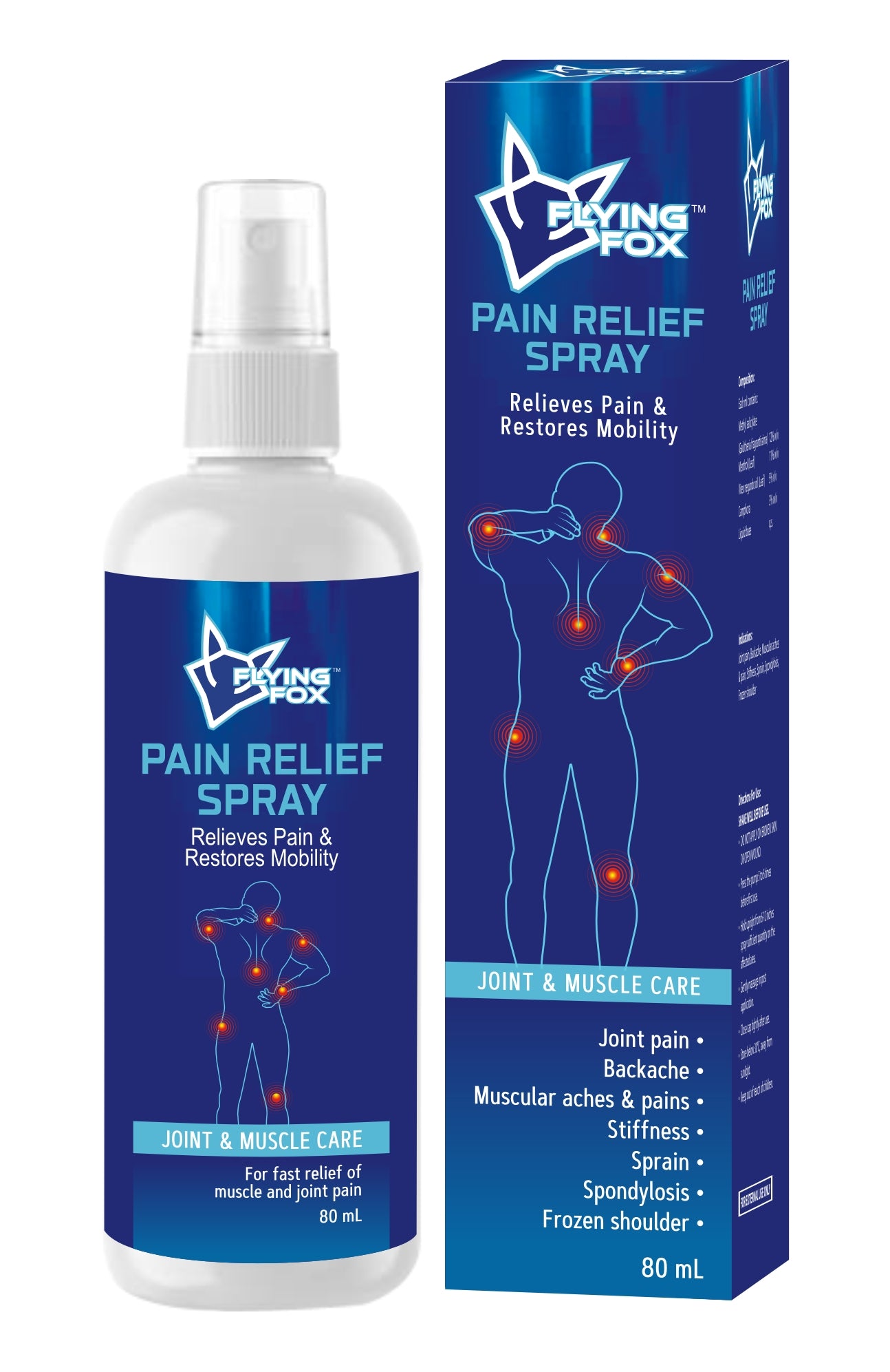 Flying Fox Pain Relief Spray - Fast Acting Muscle & Joint Recovery (80ml)