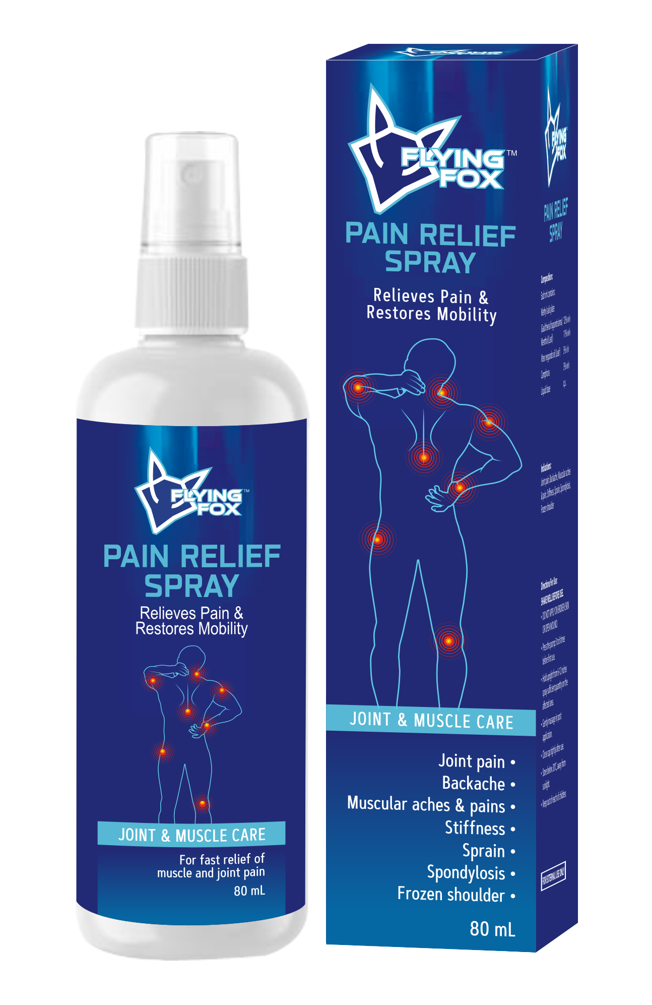 Flying Fox Pain Relief Spray - Fast Acting Muscle & Joint Recovery (80ml)