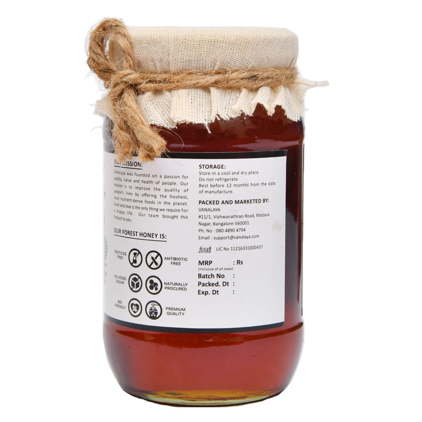 Vanalaya 100% Natural Forest Honey - Raw, Unprocessed, Unpasteurized, Pure Honey