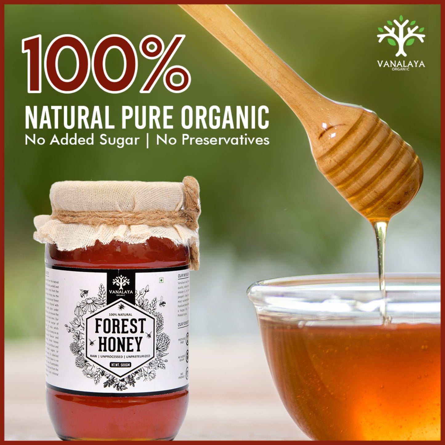 Vanalaya 100% Natural Forest Honey - Raw, Unprocessed, Unpasteurized, Pure Honey