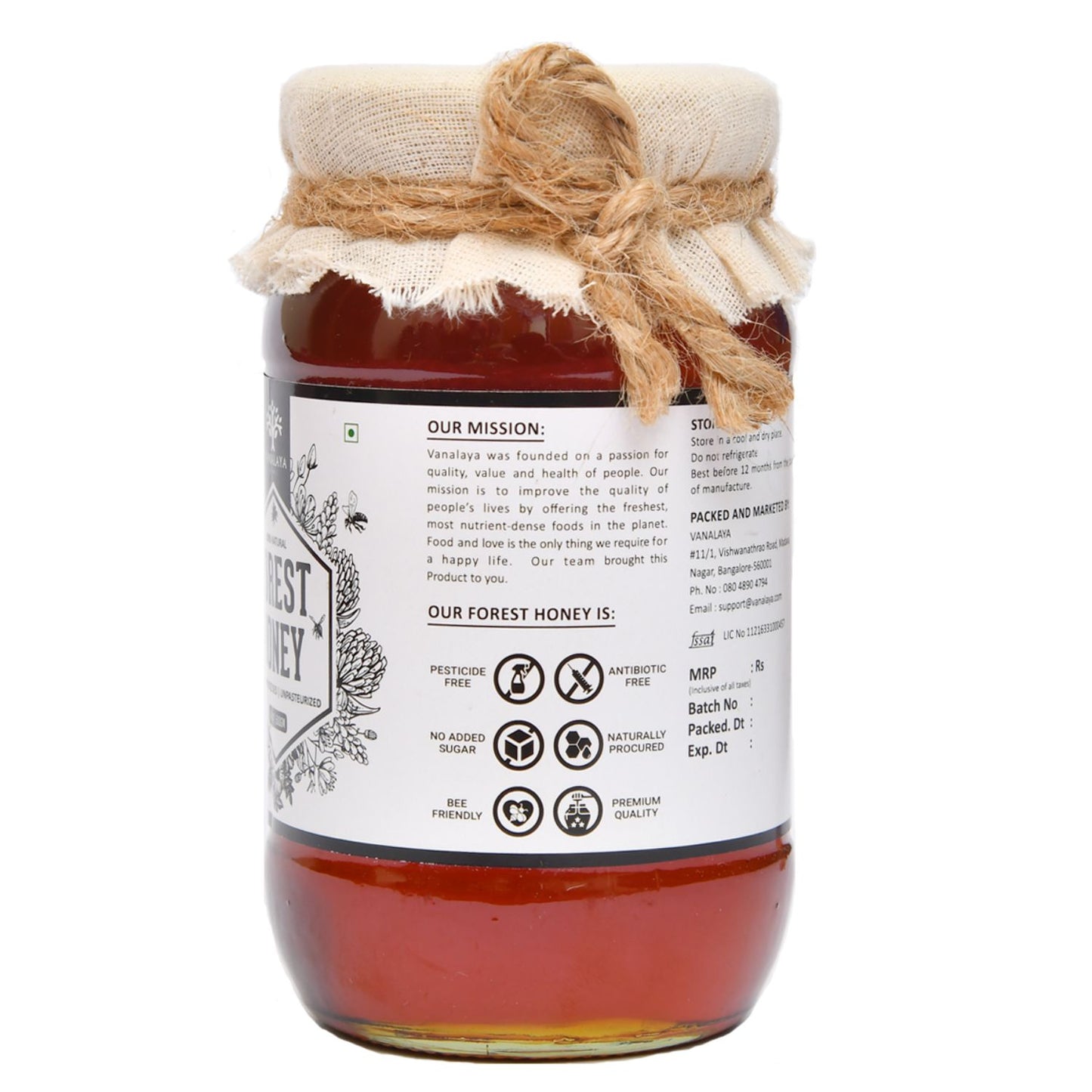 Vanalaya 100% Natural Forest Honey - Raw, Unprocessed, Unpasteurized, Pure Honey