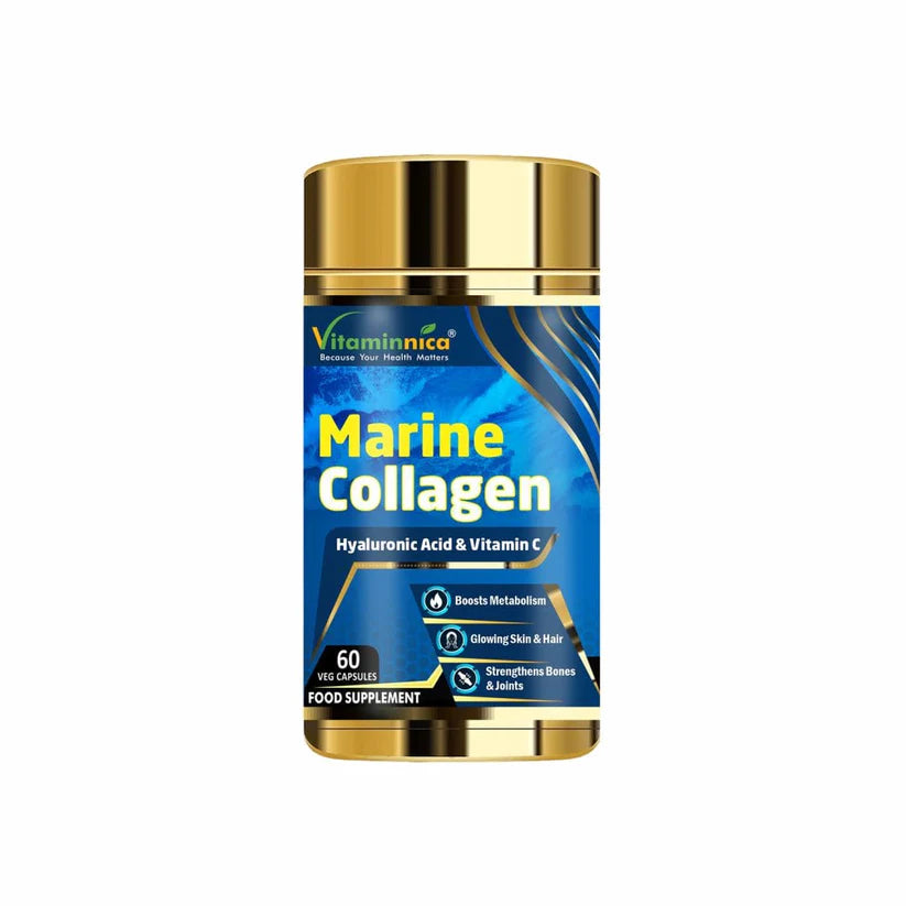 Vitaminnica Marine Collagen Capsules - Hydrolyzed Peptides for Skin, Hair & Joints, 60 Count