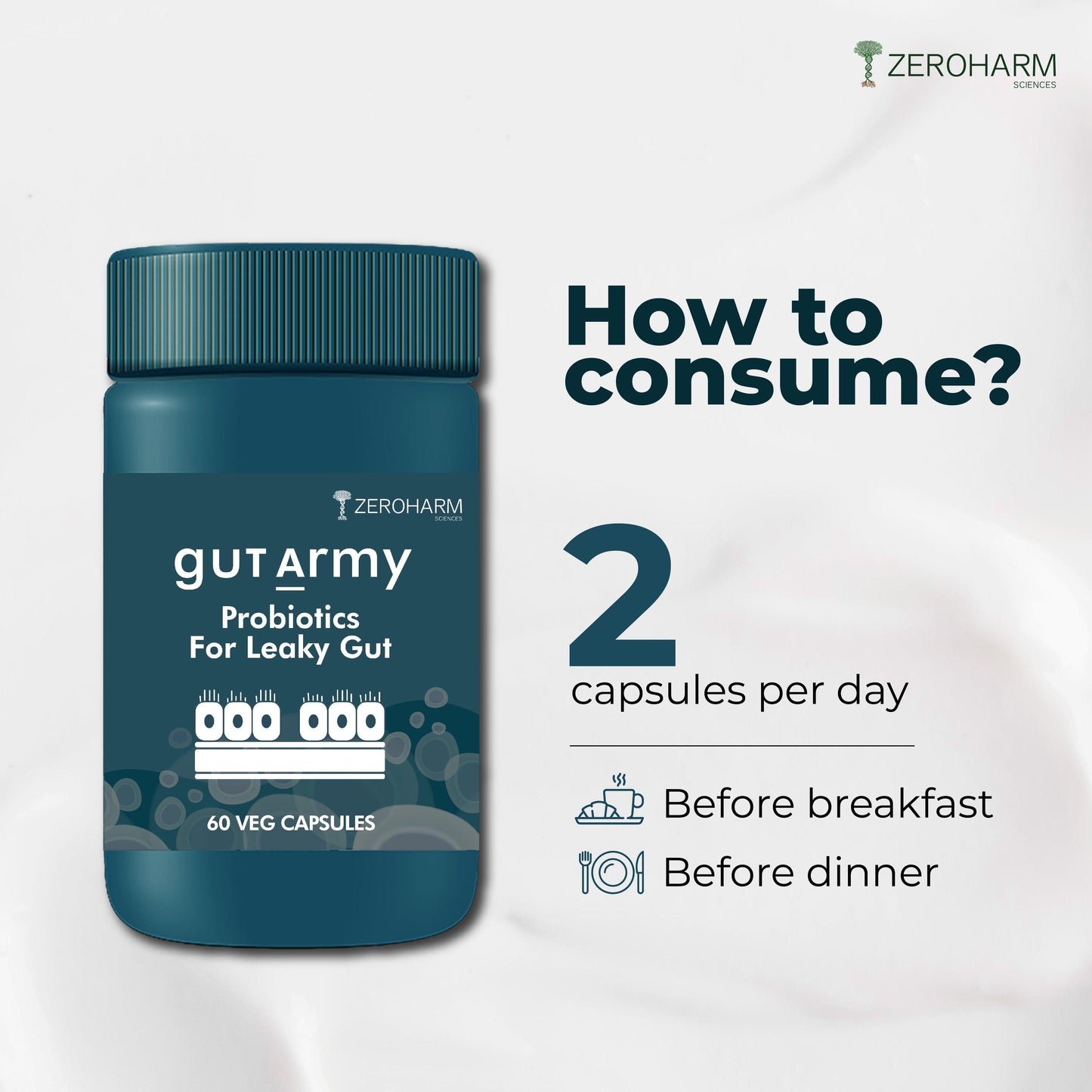 Zeroharm Gut Army Probiotic Leaky Gut Capsule - 60 Capsules