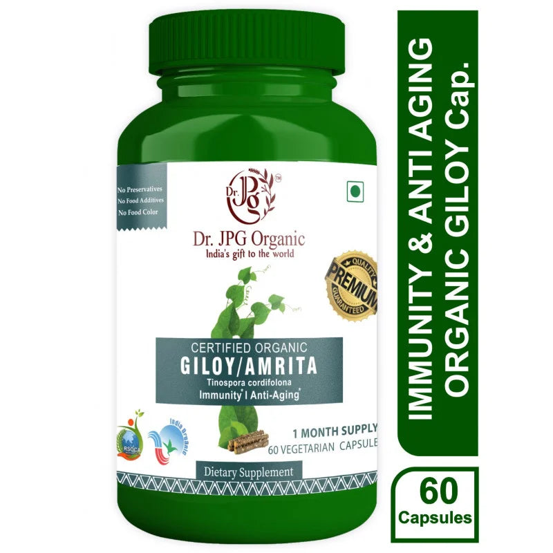 DR. JPG Organic Giloy Capsules (500mg, 60 Veg Capsules) | For Immunity & Immune System Support | 100% Certified Organic