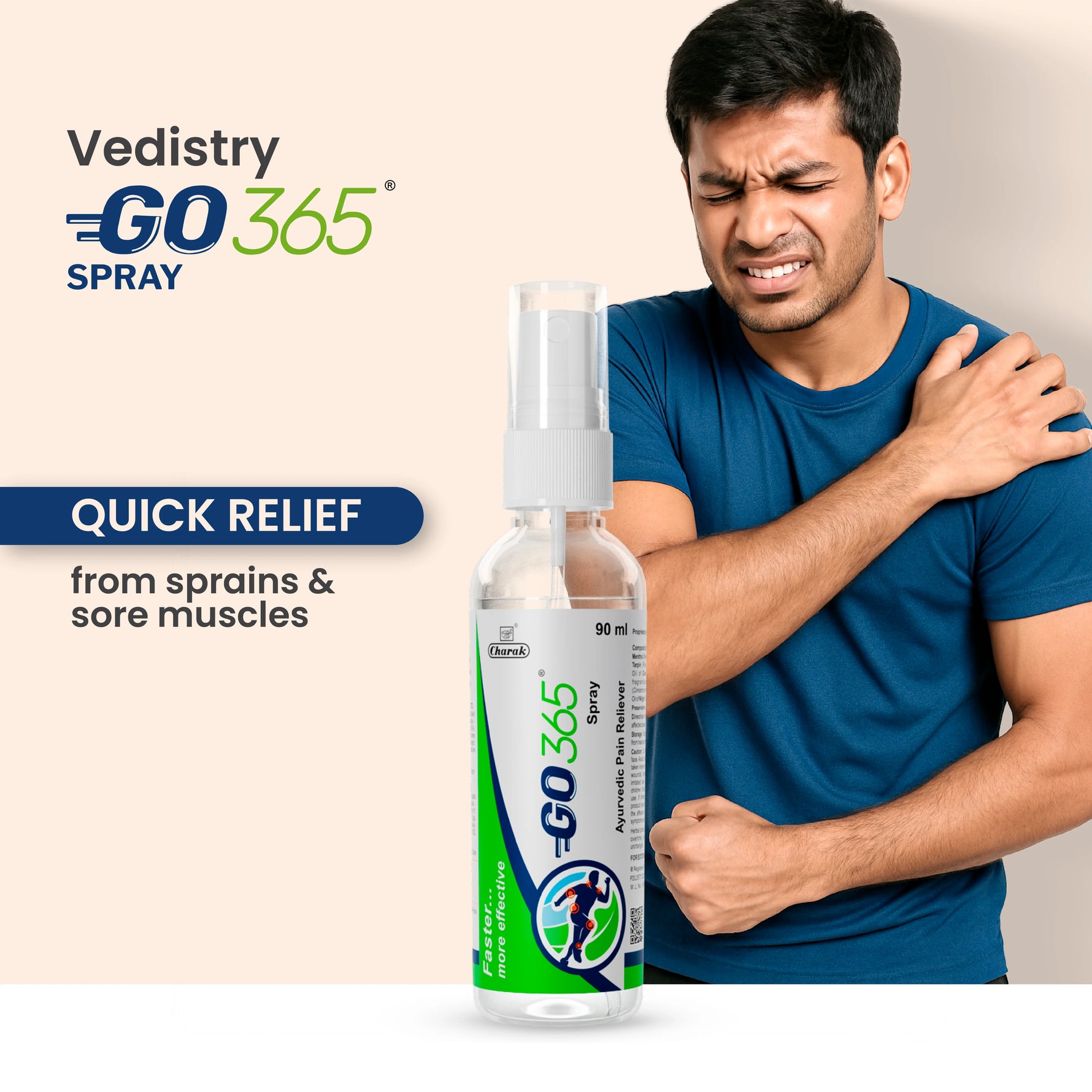 Vedistry Go365 Spray 90ml - Fast-Acting Pain Relief Spray for Joint & Muscle Relief