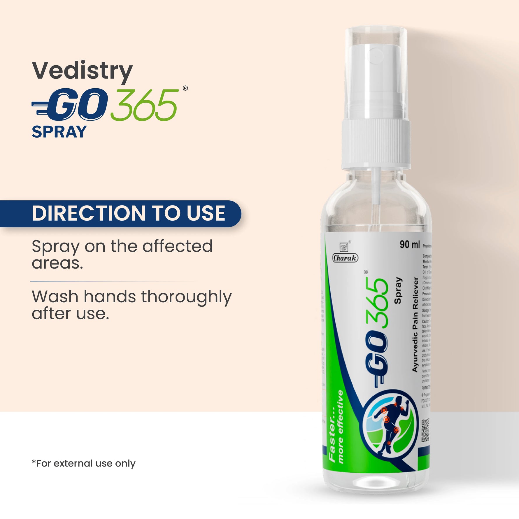 Vedistry Go365 Spray 90ml - Fast-Acting Pain Relief Spray for Joint & Muscle Relief
