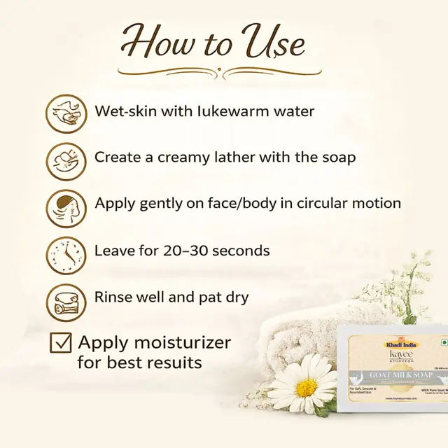 Kayee Ayurveda Goat Milk Soap for Men & Women | Moisturizing Herbal Bathing Soap for Soft, Smooth & Nourished Looking Skin | Gentle Daily Use Body Soap for Dry & Normal Skin