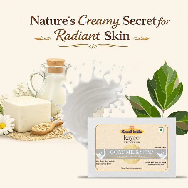 Kayee Ayurveda Goat Milk Soap for Men & Women | Moisturizing Herbal Bathing Soap for Soft, Smooth & Nourished Looking Skin | Gentle Daily Use Body Soap for Dry & Normal Skin