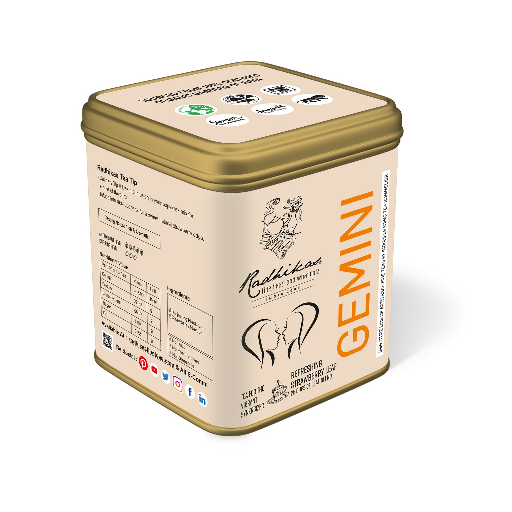 Radhikas Fine Teas Gemini Strawberry Tea - Zodiac Collection - 50gm