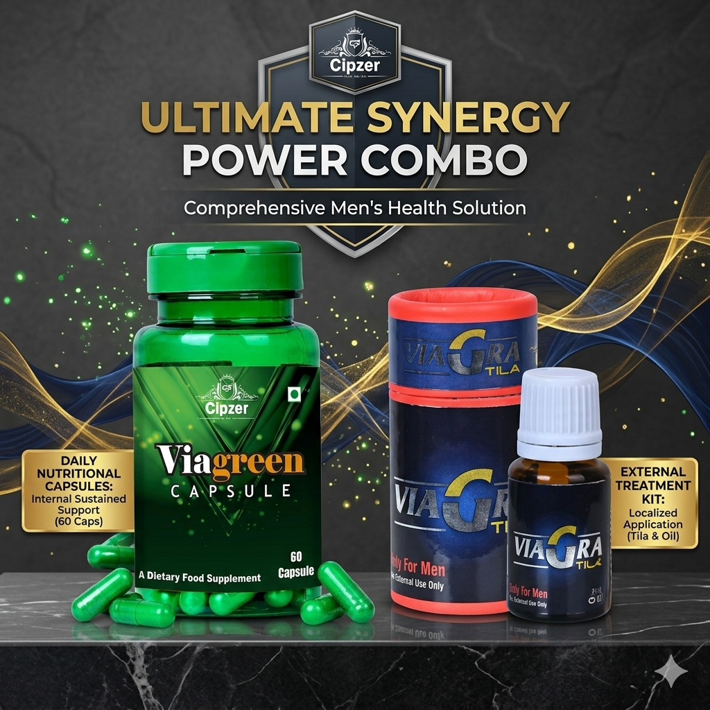 Cipzer Viagreen 60 Capsules + Viagra Tila 5 ML Combo | Powerful Stamina, Energy & Performance Booster | Long-Lasting Vitality & Men Wellness Support