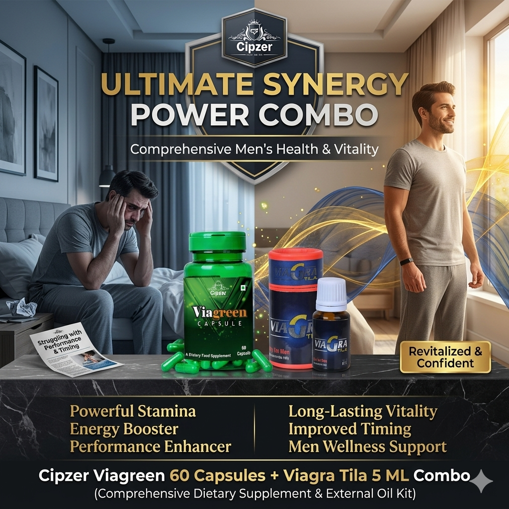 Cipzer Viagreen 60 Capsules + Viagra Tila 5 ML Combo | Powerful Stamina, Energy & Performance Booster | Long-Lasting Vitality & Men Wellness Support