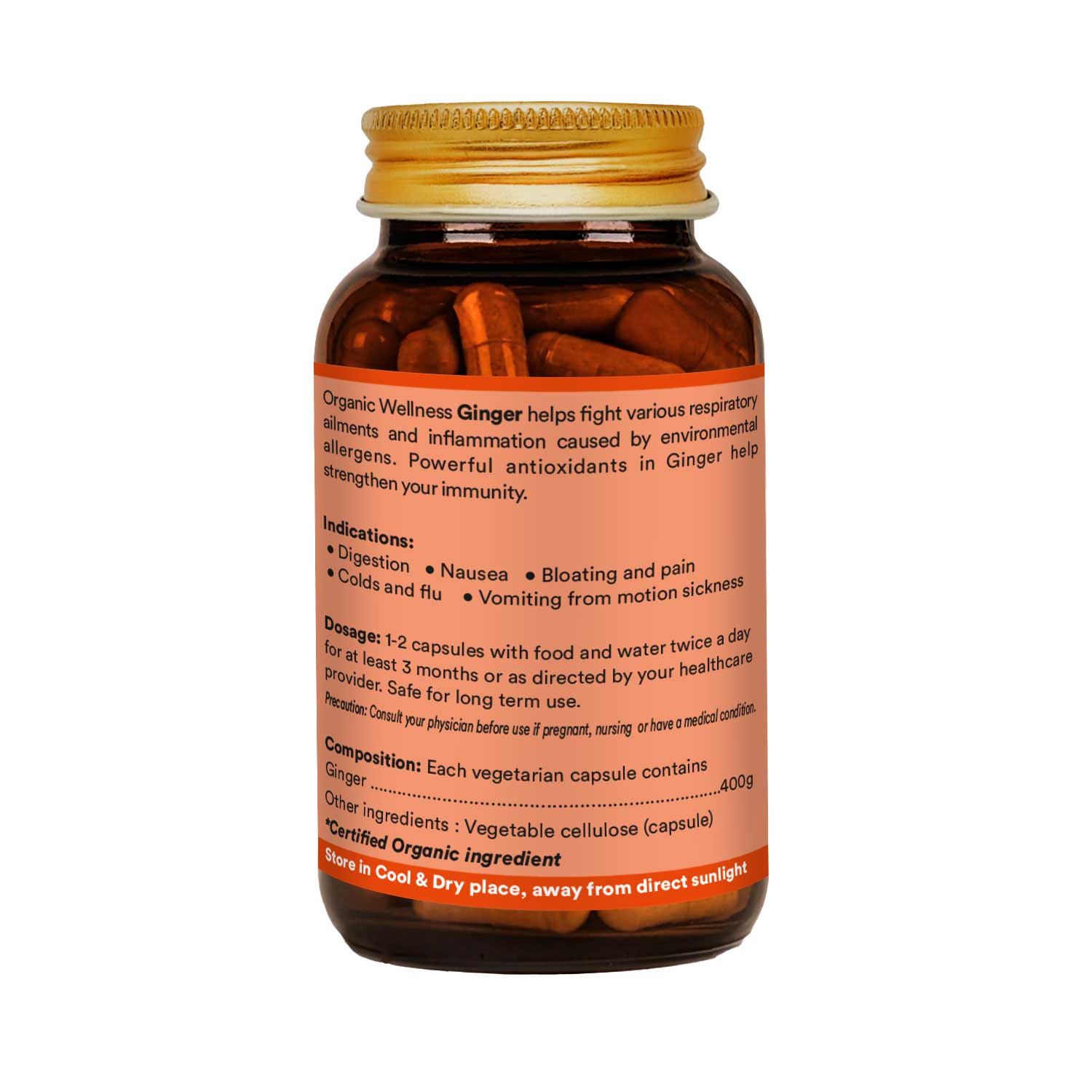 Organic Wellness Ginger Capsules -  90 Vegetarian Capsules