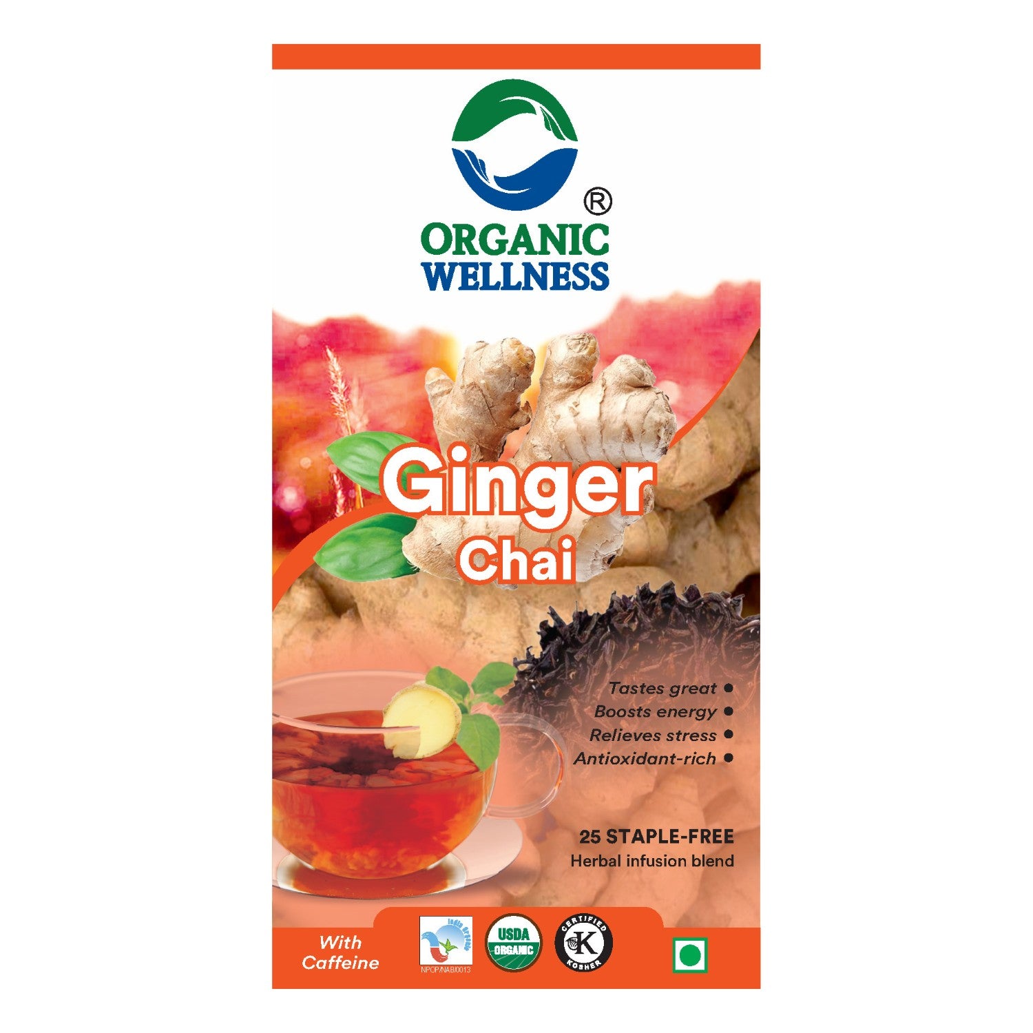 Organic Wellness Ginger Chai Teabags -  25 Teabags