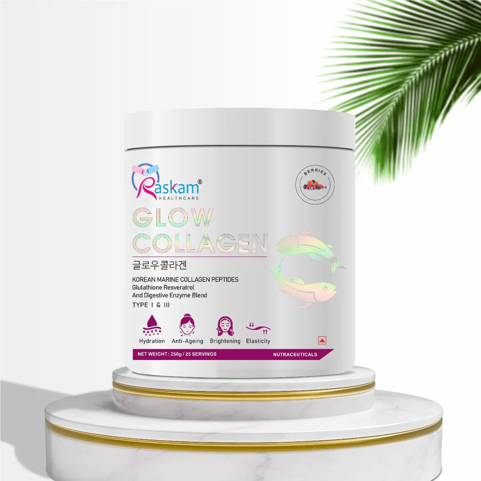 Raskam Glow Collagen Peptides Powder for Men & Women | Collagen Powder with Biotin, Vitamins C & E for Hair, Nails, Skin Radiance & Anti-Aging Flav- Mix Berry (250 gm)