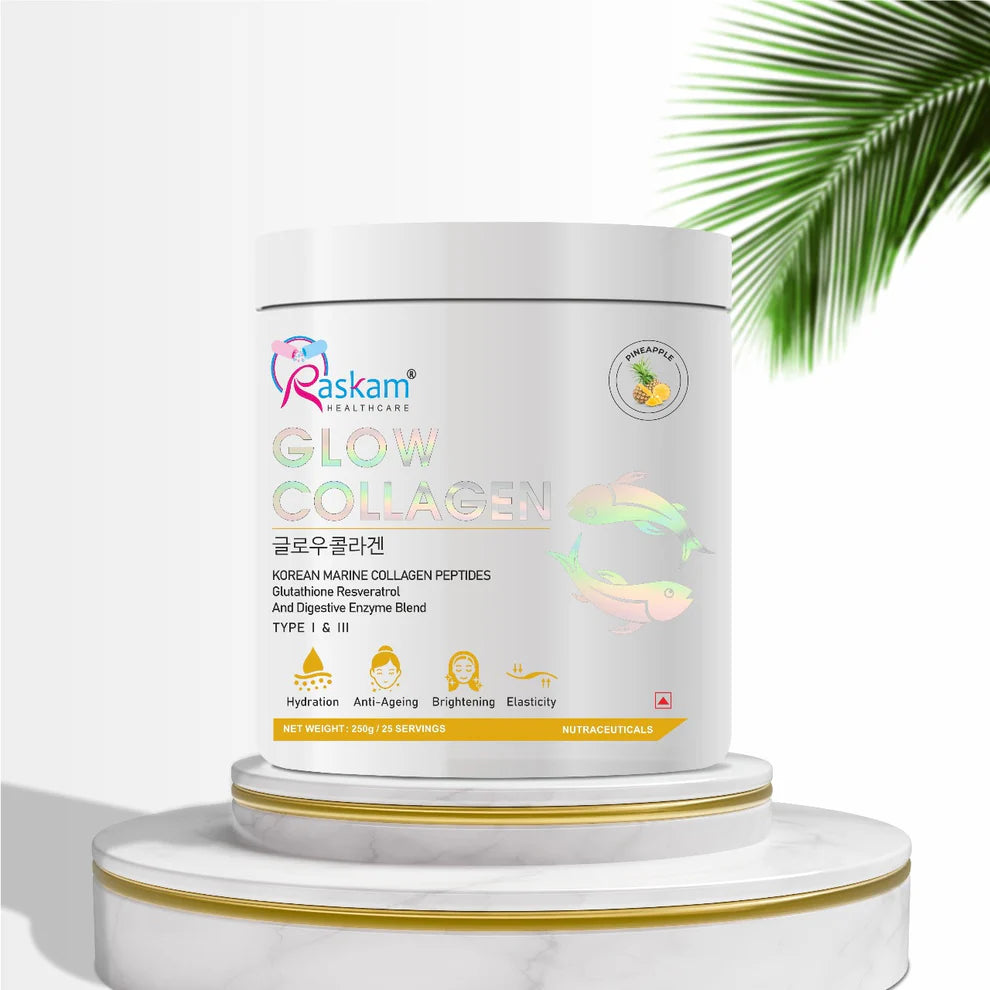 Raskam Glow Collagen Peptides Powder for Men & Women | Collagen Powder with Biotin, Vitamins C & E for Hair, Nails, Skin Radiance & Anti-Aging Flav- Pineapple (250gm)