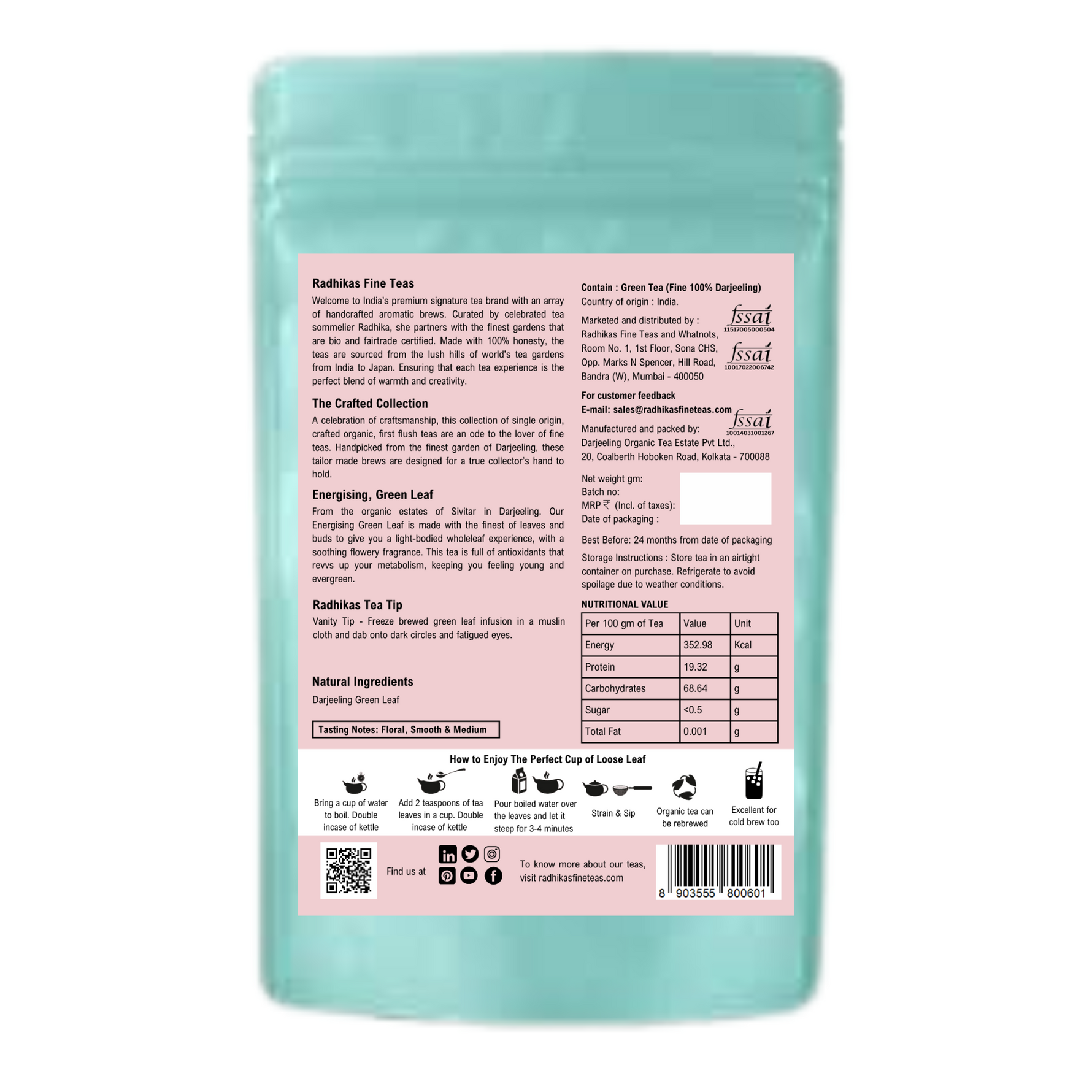 Radhikas Fine Teas Energising Green Leaf- 100gm