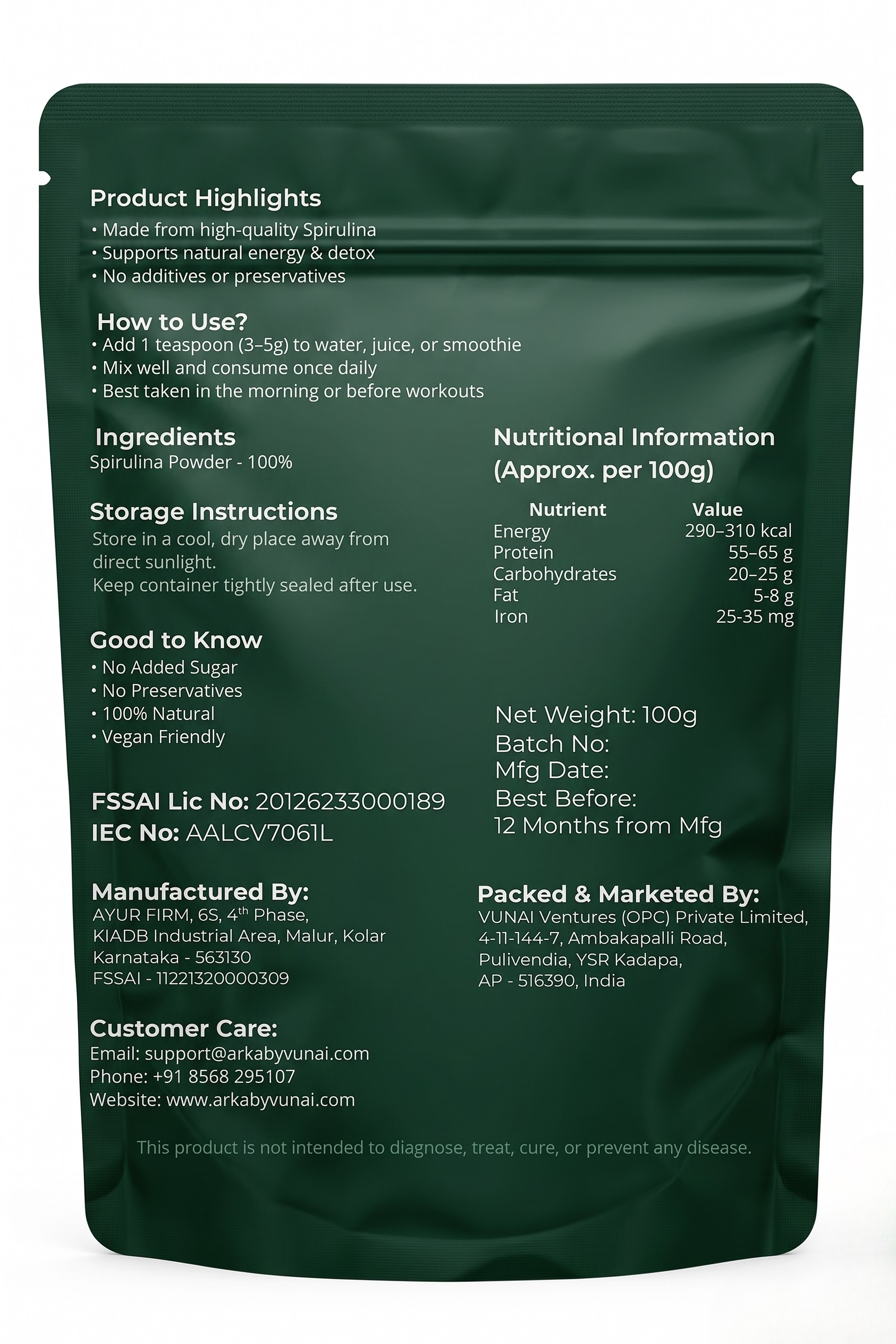 ARKA Green Energy Superfood & Vitality Drink Mix (100g)