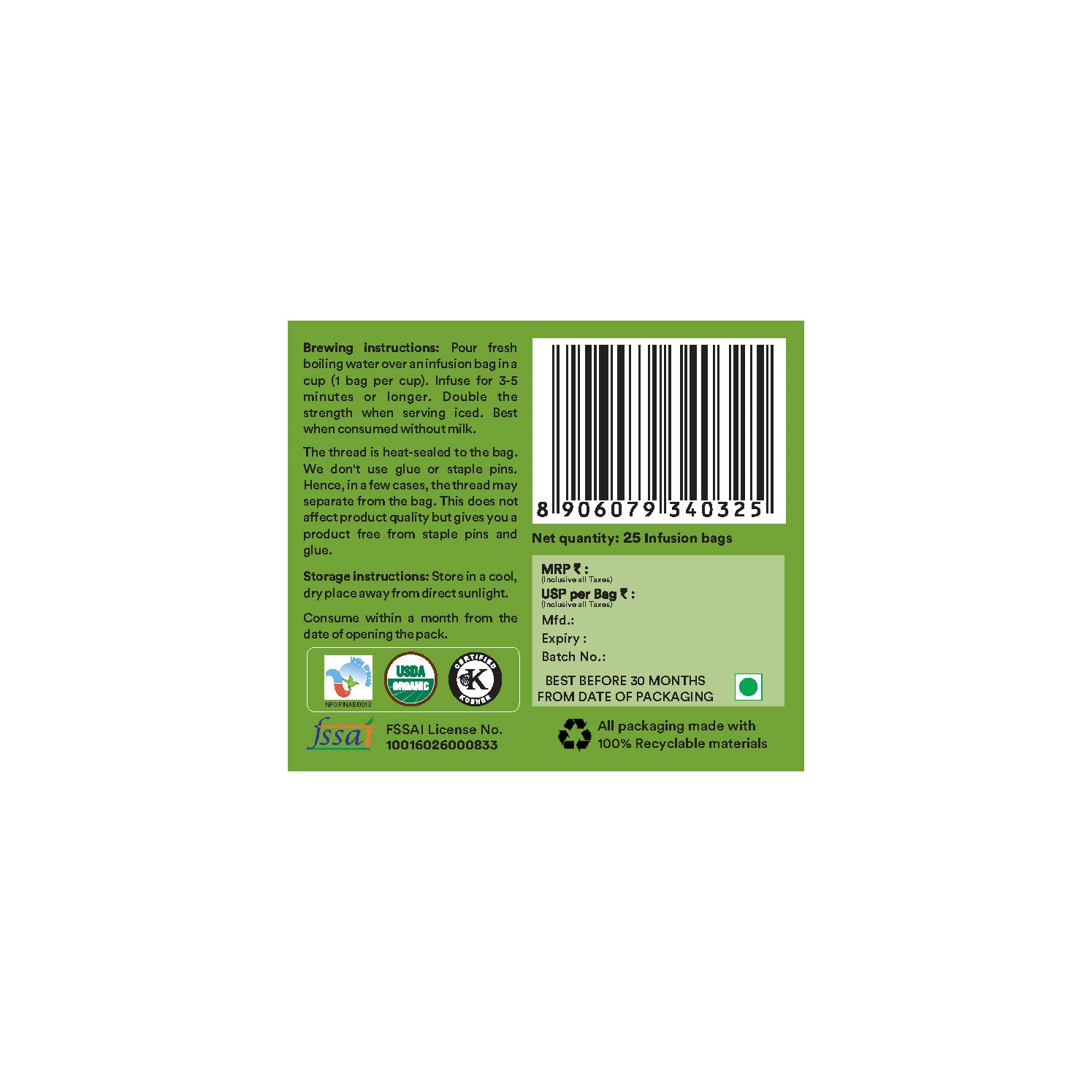 Organic Wellness Tulsi Green Tea Classic Teabags - 25 Teabags