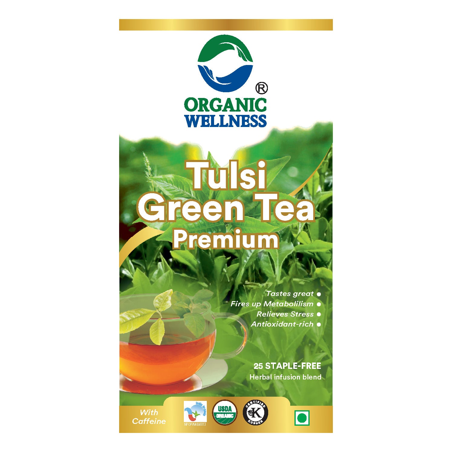 Organic Wellness Tulsi Green Tea Premium Teabags -  25 Teabags
