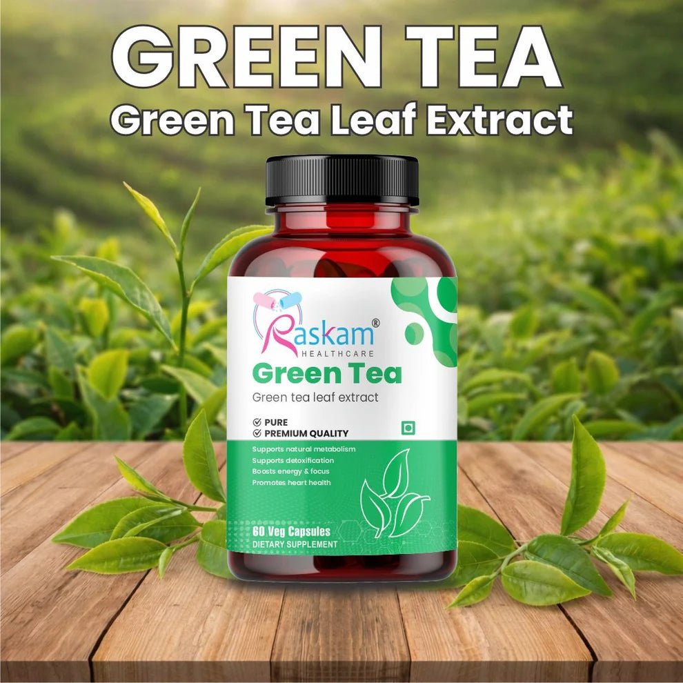 Raskam Green Tea Extract 500mg -60 Capsules with 90% Polyphenols & 45% EGCG- Weight Loss (Fat Burner) & Antioxidant