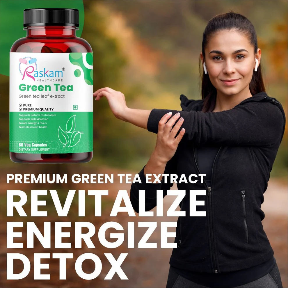 Raskam Green Tea Extract 500mg -60 Capsules with 90% Polyphenols & 45% EGCG- Weight Loss (Fat Burner) & Antioxidant