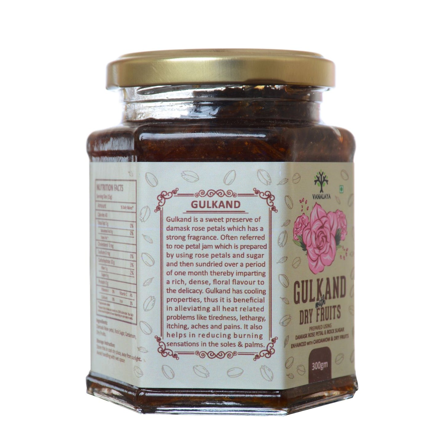 Vanalaya Natural Organic Dry Gulkand Prepared Using Sun Cooked Damask Rose Along with Dry Fruits