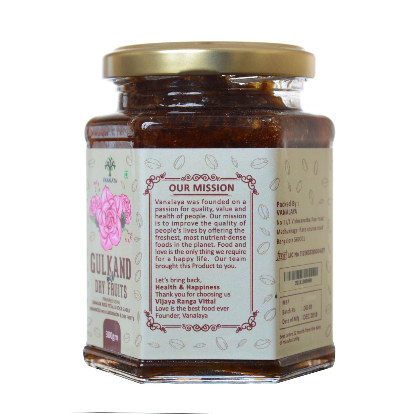 Vanalaya Natural Organic Dry Gulkand Prepared Using Sun Cooked Damask Rose Along with Dry Fruits