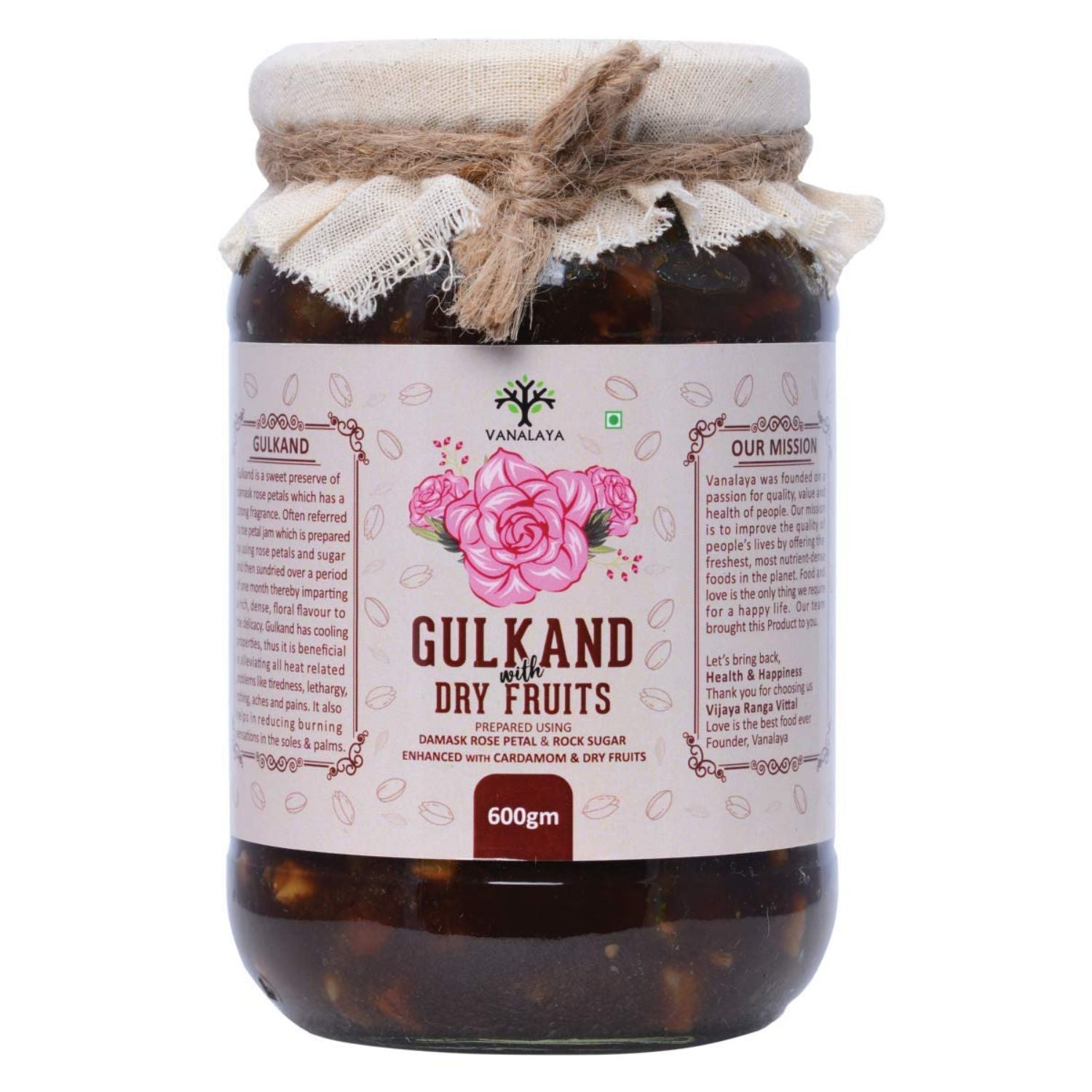 Vanalaya Organic Dry Gulkand - Sun-Cooked Damask Rose & Dry Fruits (600g)
