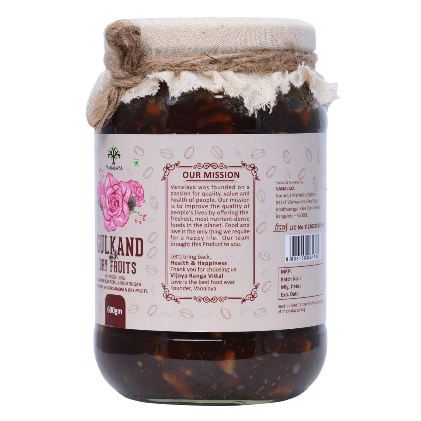 Vanalaya Natural Organic Dry Gulkand Prepared Using Sun Cooked Damask Rose Along with Dry Fruits