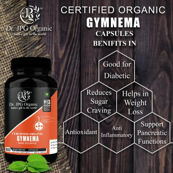 DR. JPG Organic Gymnema / Gudmar Capsules (500mg, 120 Veg Capsules) – Pack of 2 | For Blood Sugar Support & Metabolism | 100% Certified Organic Gymnema Sylvestre