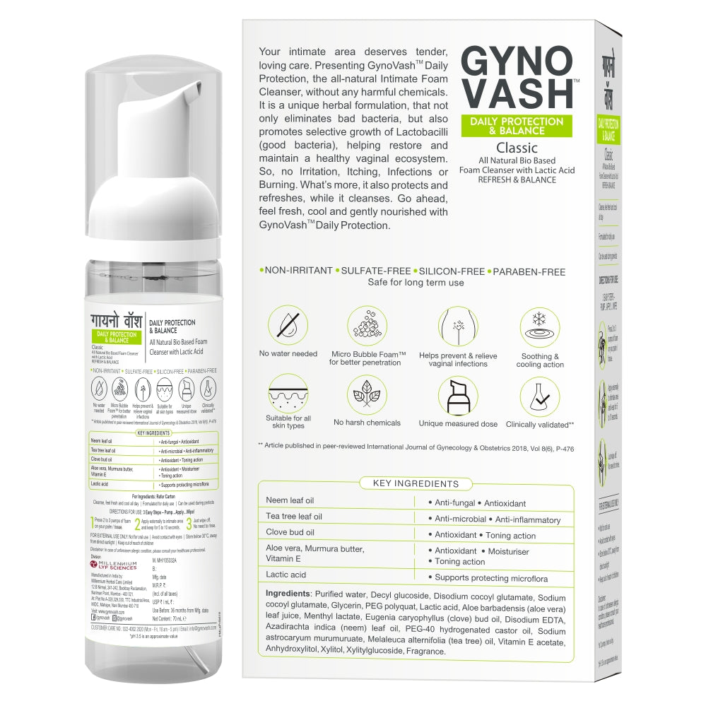 Millennium Herbal Care Gynovash Daily Protection & Balance Intimate Foam Cleanser (70 ml)