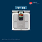 Digital body fat analyzer HBF 375 by Omron on a blue background