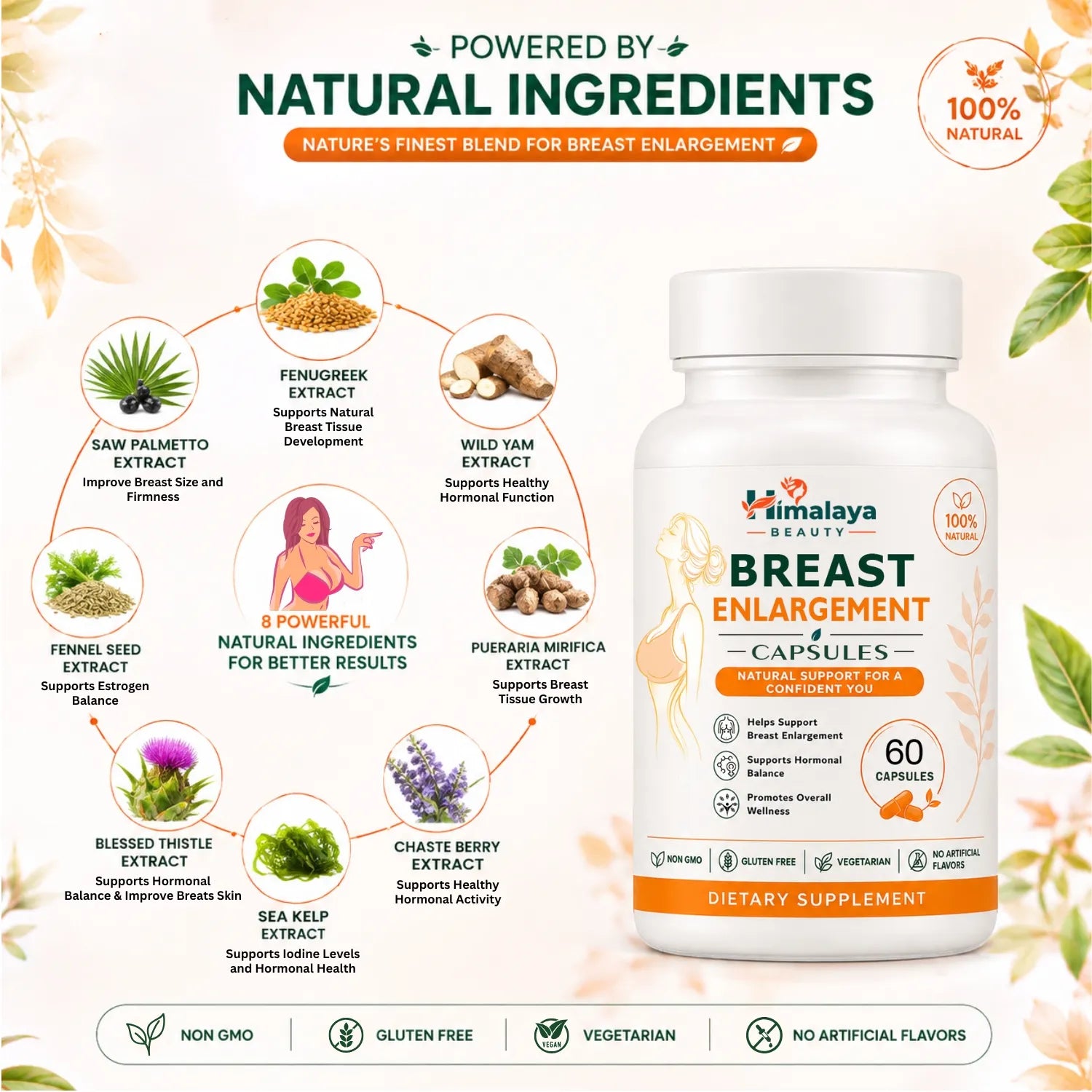 Himalaya Beauty Breast Enlargement Capsules for Women – Natural Breast Care – 60 Capsules