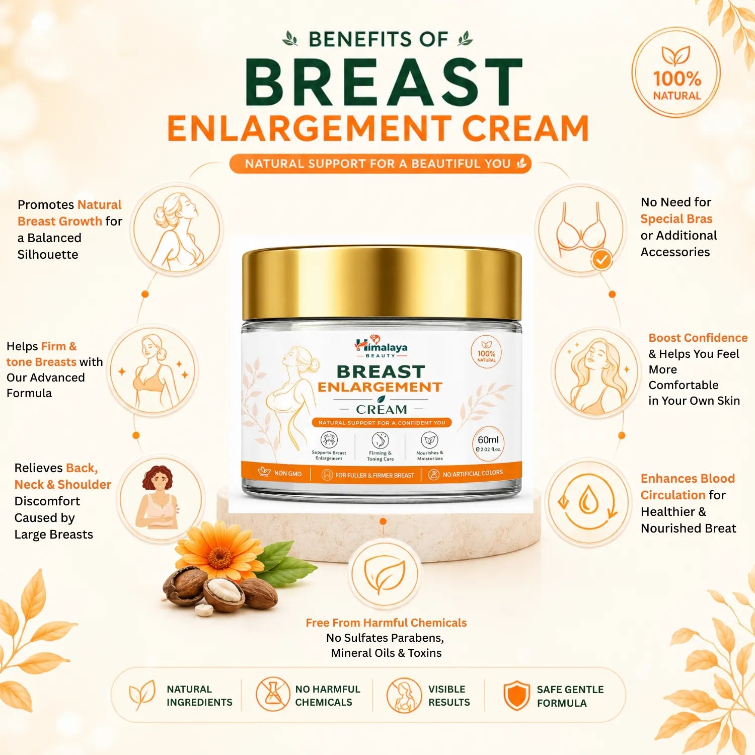 Himalaya Beauty Breast Enlargement Cream – Natural Breast Care, Enhance & Uplifting Breast Cream for Women – 60ml