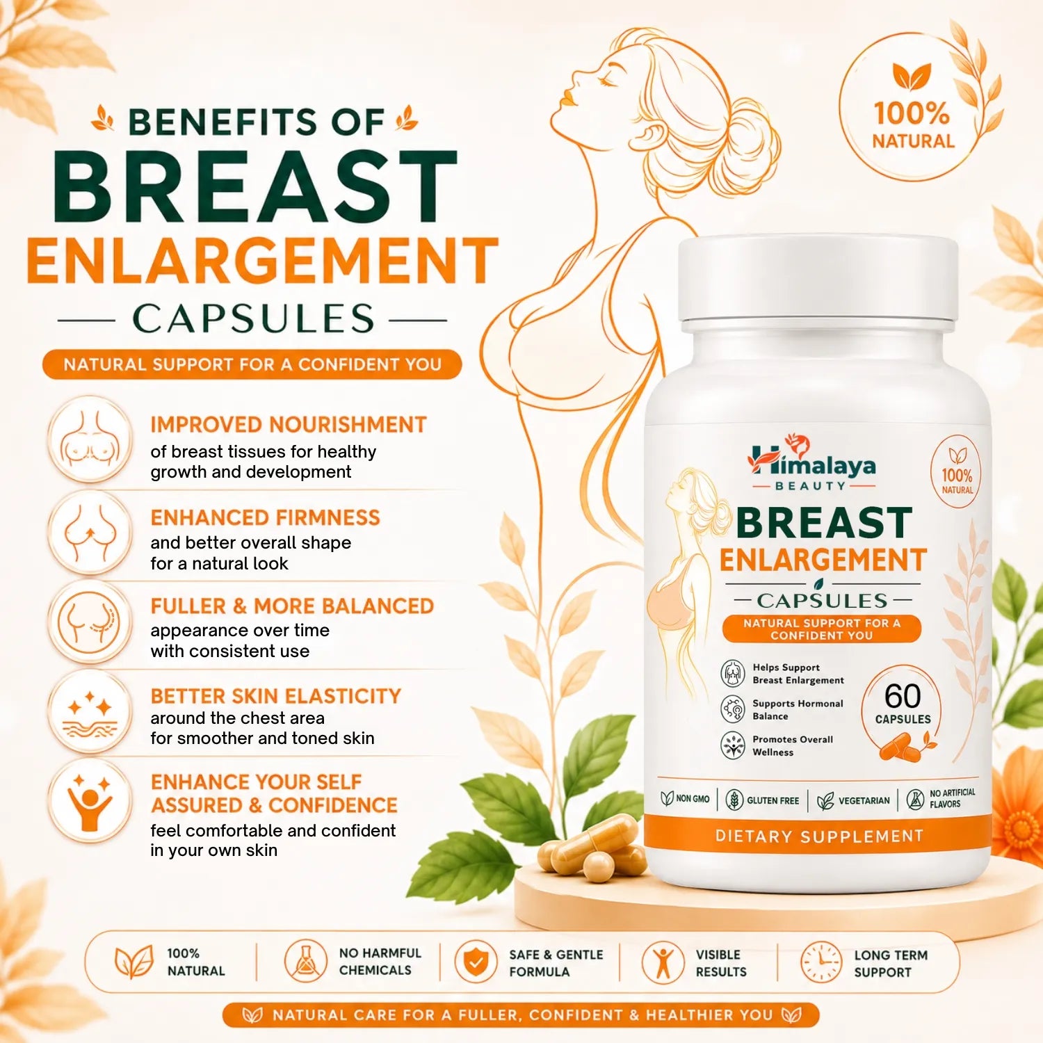 Himalaya Beauty Breast Enlargement Capsules for Women – Natural Breast Care – 60 Capsules