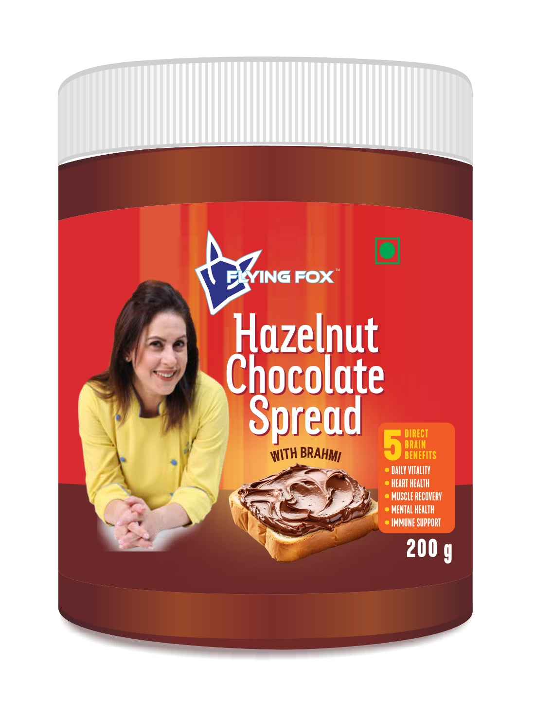 Flying Fox Hazelnut Chocolate Spread with Brahmi - No Sugar & Palm Oil (200g)
